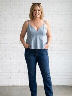 ​BCBGMAXAZRIA Women's Size Large‎ Dusty Blue Peplum Cami Top